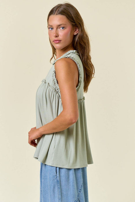 Sage Soft Rib Sleeveless Flowy Top