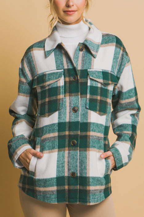 Green Plaid Button Up Shacket