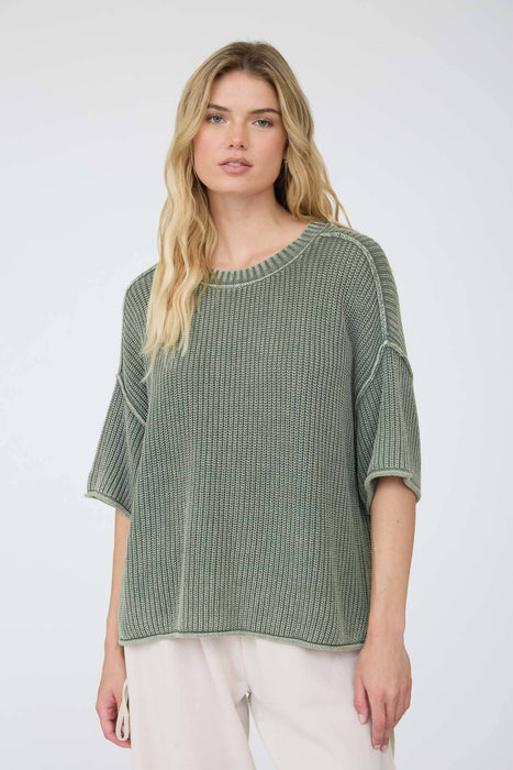Burgundy Washed Raw Edge Short Sleeve Sweater