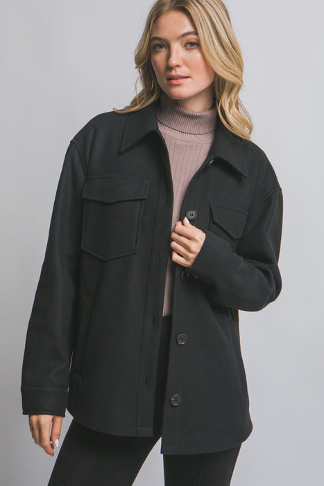 Black Fleece Button Up Shacket