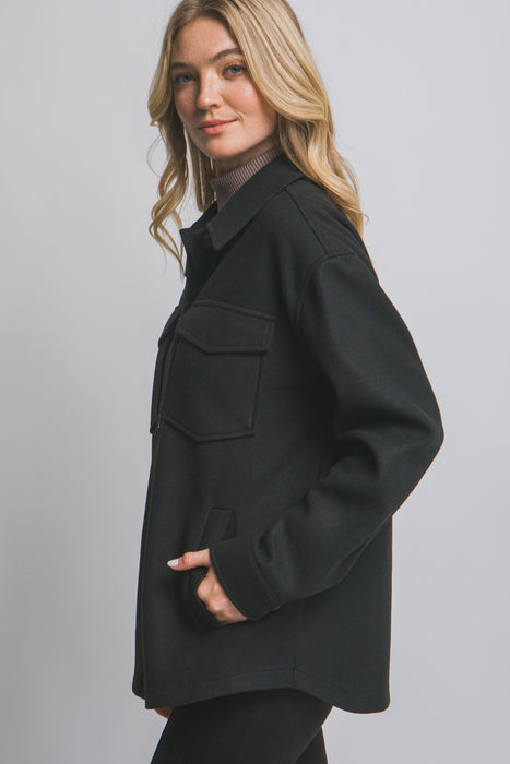 Black Fleece Button Up Shacket