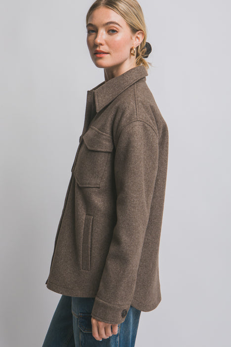 Brown Fleece Button Up Shacket