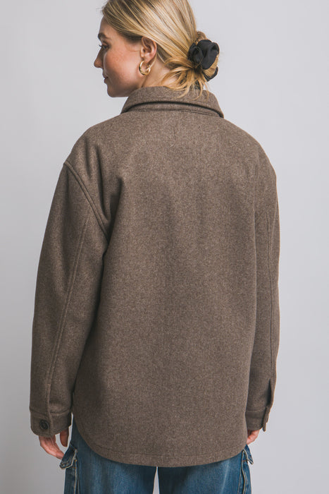 Brown Fleece Button Up Shacket