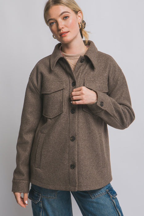 Brown Fleece Button Up Shacket