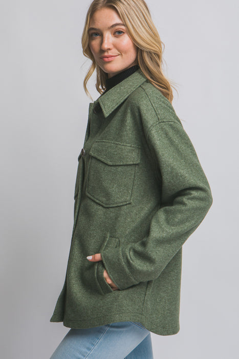 Olive Fleece Button Up Shacket