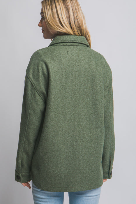 Olive Fleece Button Up Shacket
