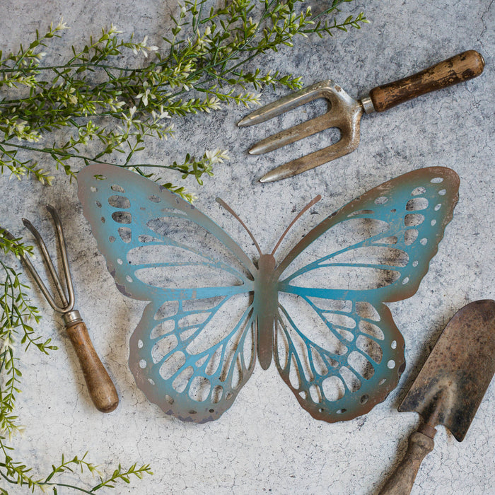 Blue + Brown Metal Butterfly
