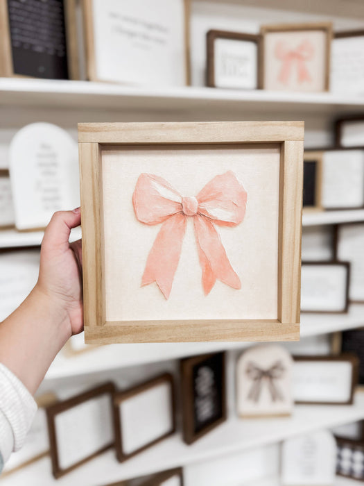 Soft Pink Bow Framed Wall Art 7x7"
