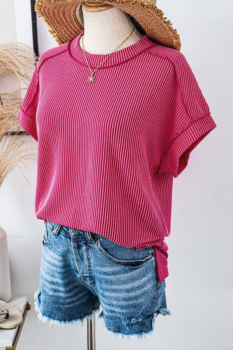 Ribbed Knit Exposed Stitching Top | S-XL