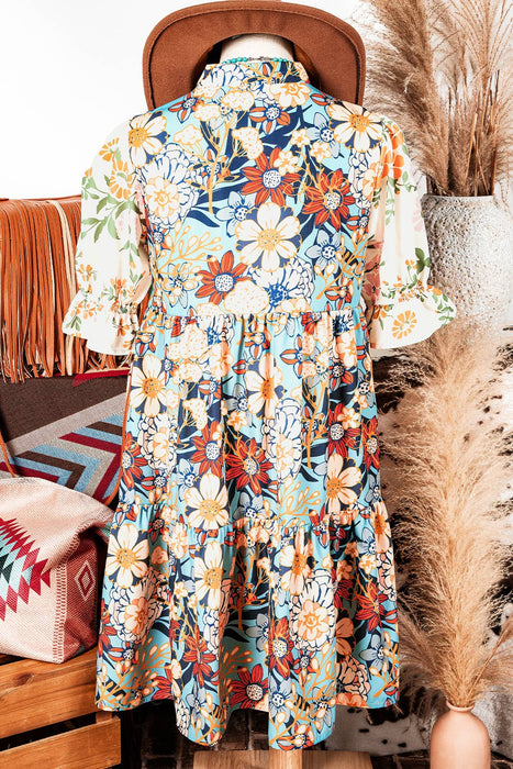 Boho Floral Crochet Patchwork Loose Mini Dress | S-XL