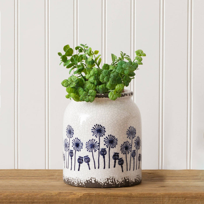 Blue/White Dandelion Floral Vase Crock