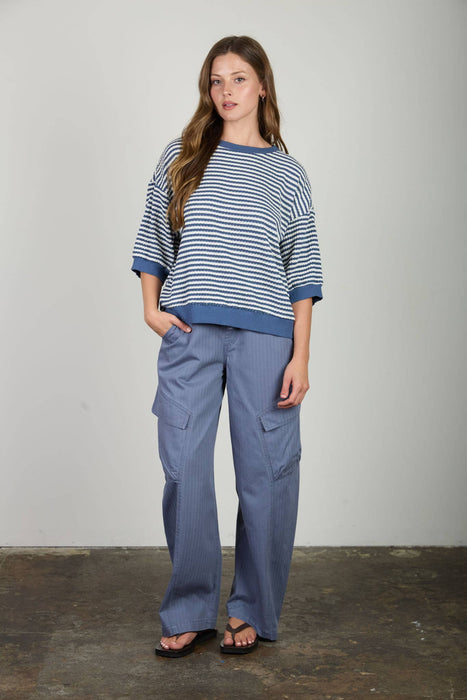 Textured Stripe Drop Shoulder Knit Top