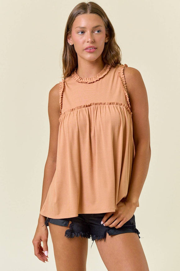 Cantelope Soft Rib Flowy Top