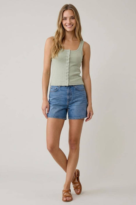 Light Blue Cotton Square Neck w/ Contrast Stitching Tank Top