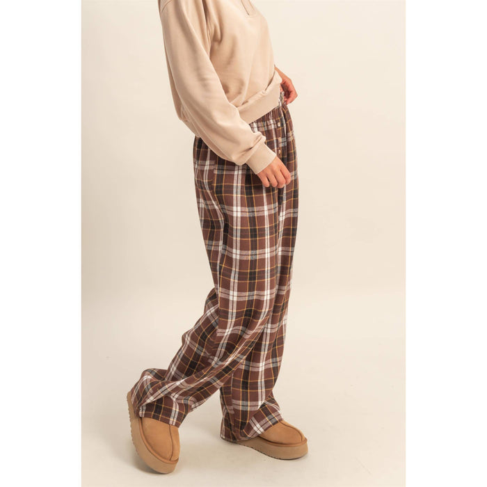 Brown Flannel Wide Leg Lounge Pants