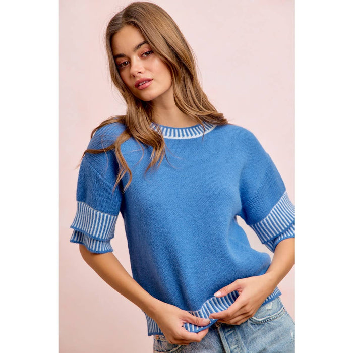 Blue Knit Double Sleeve Stop