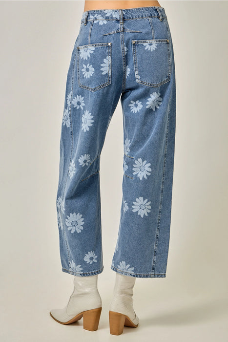 Printed Barrel Jeans