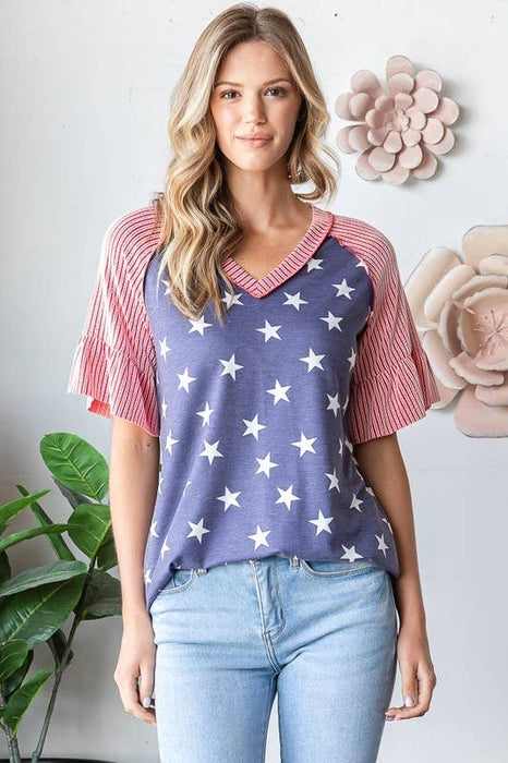 Star Ruffle Short Sleeve Top | S-3XL