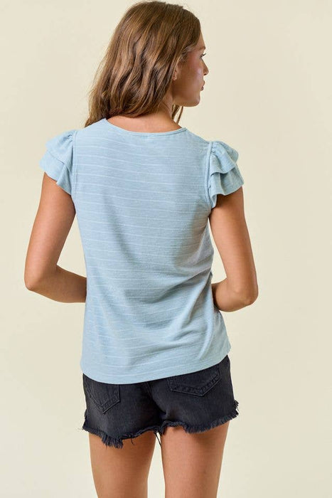 Ruffle Cap Sleeve Top - Dusty Blue