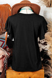 Black Layered Ruffle Short Sleeve Round Neck Top