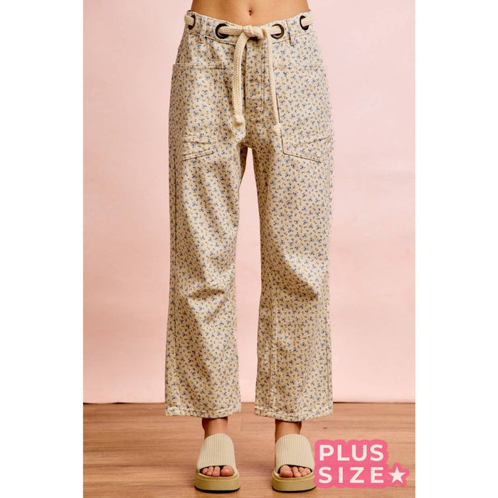 PLUS Floral Braided Waist Belt Patch Pocket Pant