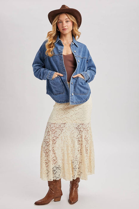 Denim Button Down Shacket w/ Pockets