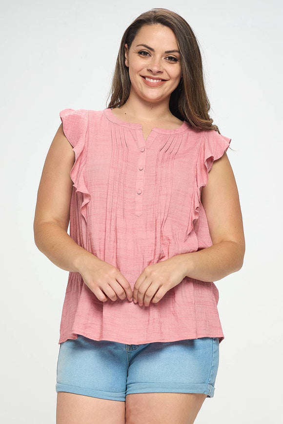 Pintuck Front Sleeveless Sheer Blouse - PLUS SIZE