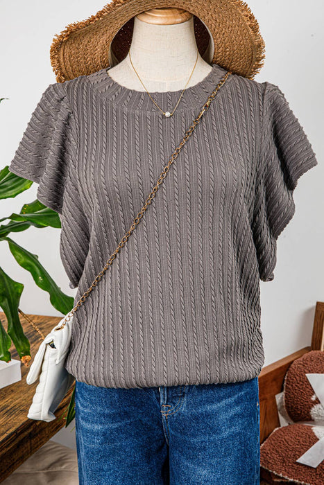 Mocha Textured Flutter Sleeve Top