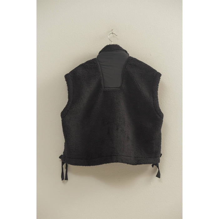 Soft Olive Cozy Sherpa Vest Jacket with Tie-Up Side Details