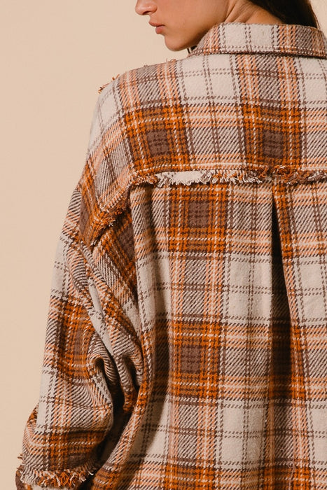 Checked Woven Frayed Dege Detail Shacket