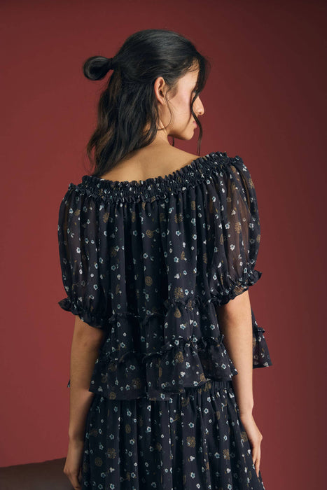 Floral Smocked Neckline Puff Sleeve Top