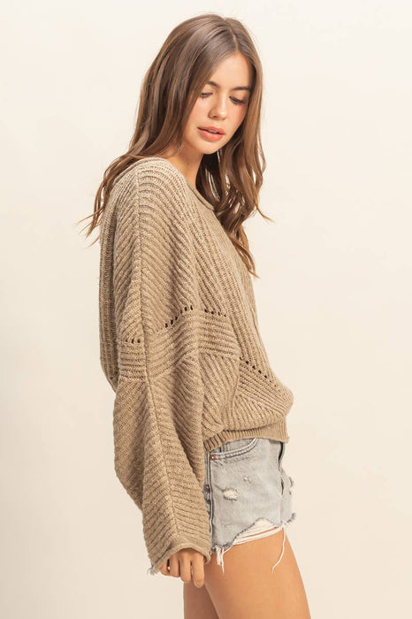Olive Ribbed Drop Sleeve Sweater