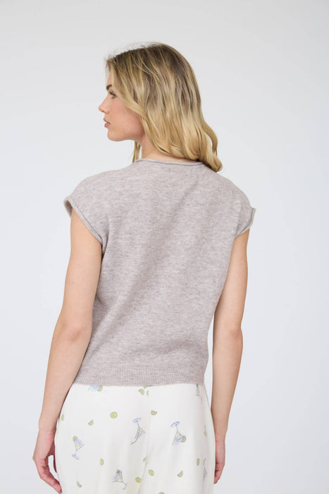 Chocolate Brown Raw Edge Sleeveless Lightweight Cardigan