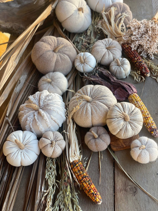 Sm. Cream Fuzzy Fabric Pumpkin