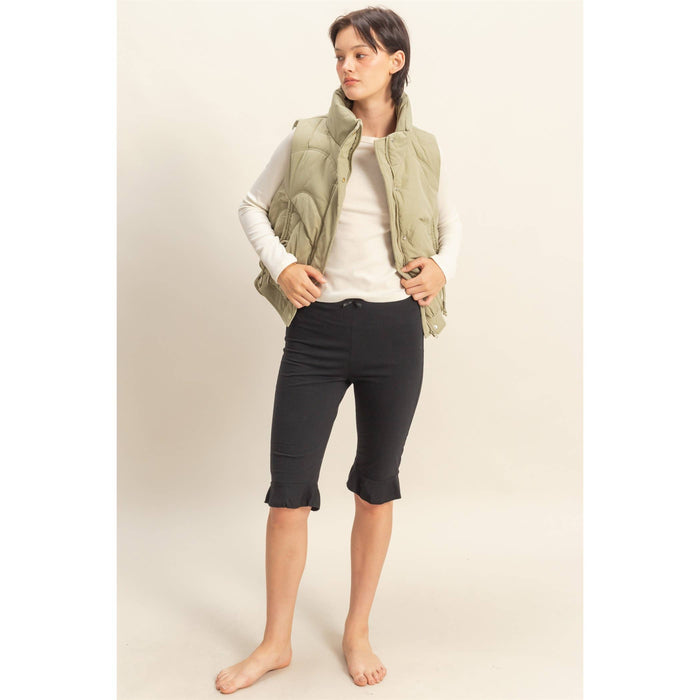 Dusty Sage High Neck Quilting Puffer Vest