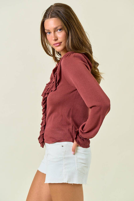 Olive Ruffle Button Front Top