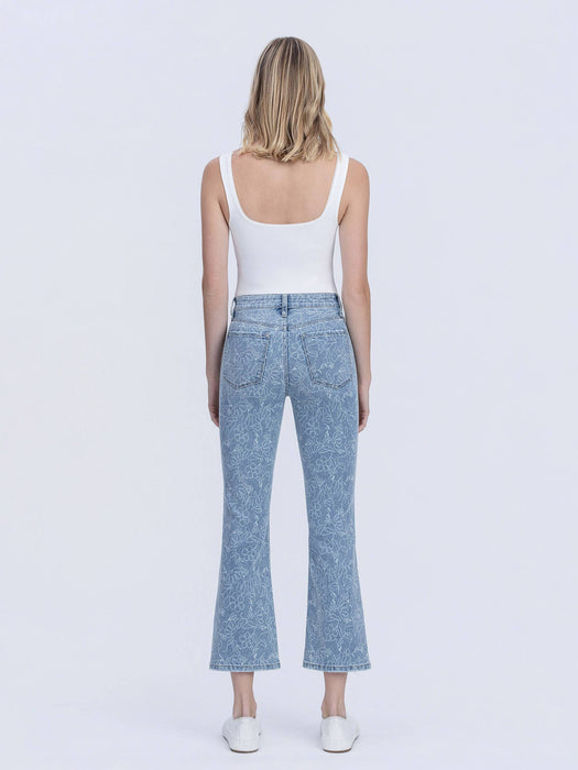 High Rise Floral Easy Flare Cropped Denim Jeans