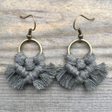 Micro Fringe Round Earrings - Army Green & Bronze