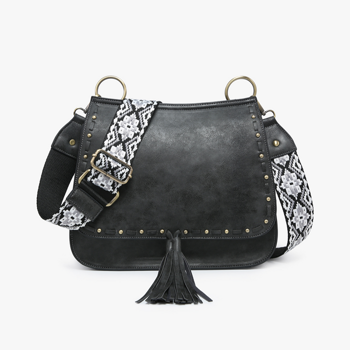 Black Bailey Crossbody with Print Contrast Strap
