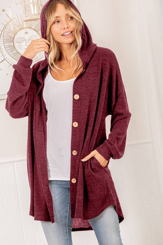 Burgundy Cardigan w/ Hood | S-3XL PLUS