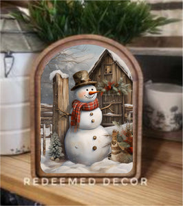 Arch Top Rustic Snowman Framed Art