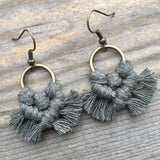 Micro Fringe Round Earrings - Army Green & Bronze