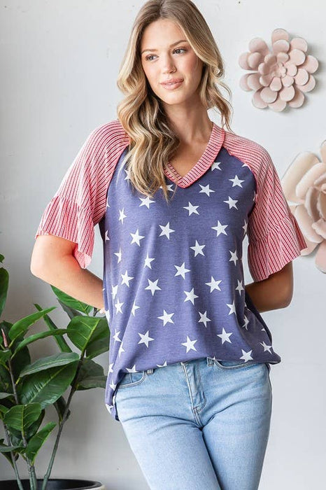 Star Ruffle Short Sleeve Top | S-3XL