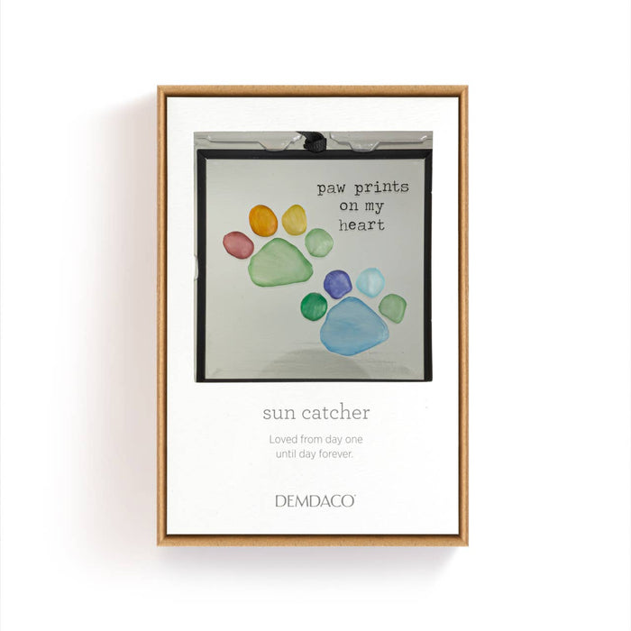 Rainbow Paw Prints on My Heart Suncatcher - 3x3in