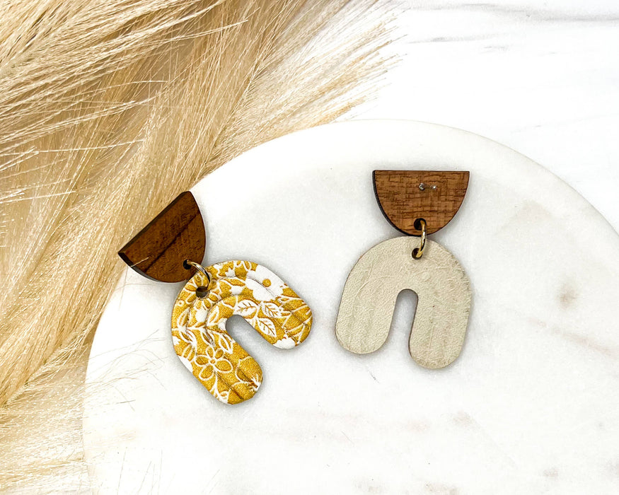 Yellow and White Floral Pattern Arch Stud Earrings