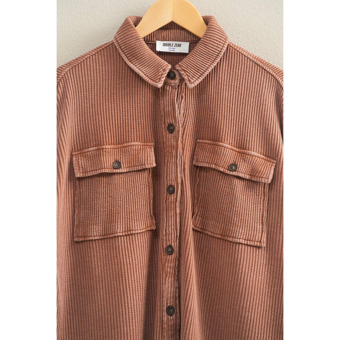 Black Oversized Mineral Washed Waffle Button Up Shacket