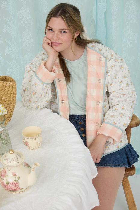 Floral Quilted Plaid Lined Jacket
