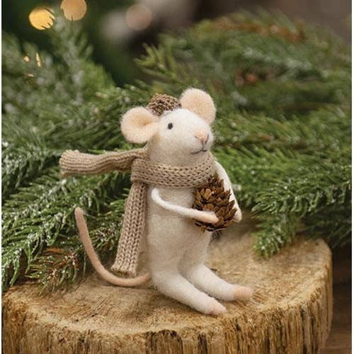 Felted Mouse w/Beige Scarf Ornament