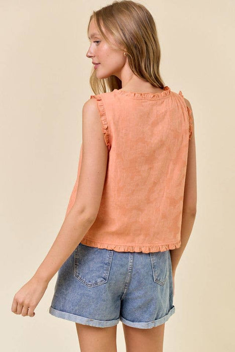 Ruffle Trimmed Cotton Jacquard Crop Top - Apricot