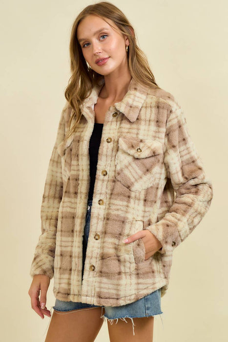 Beige Faux Fur Plaid Shacket